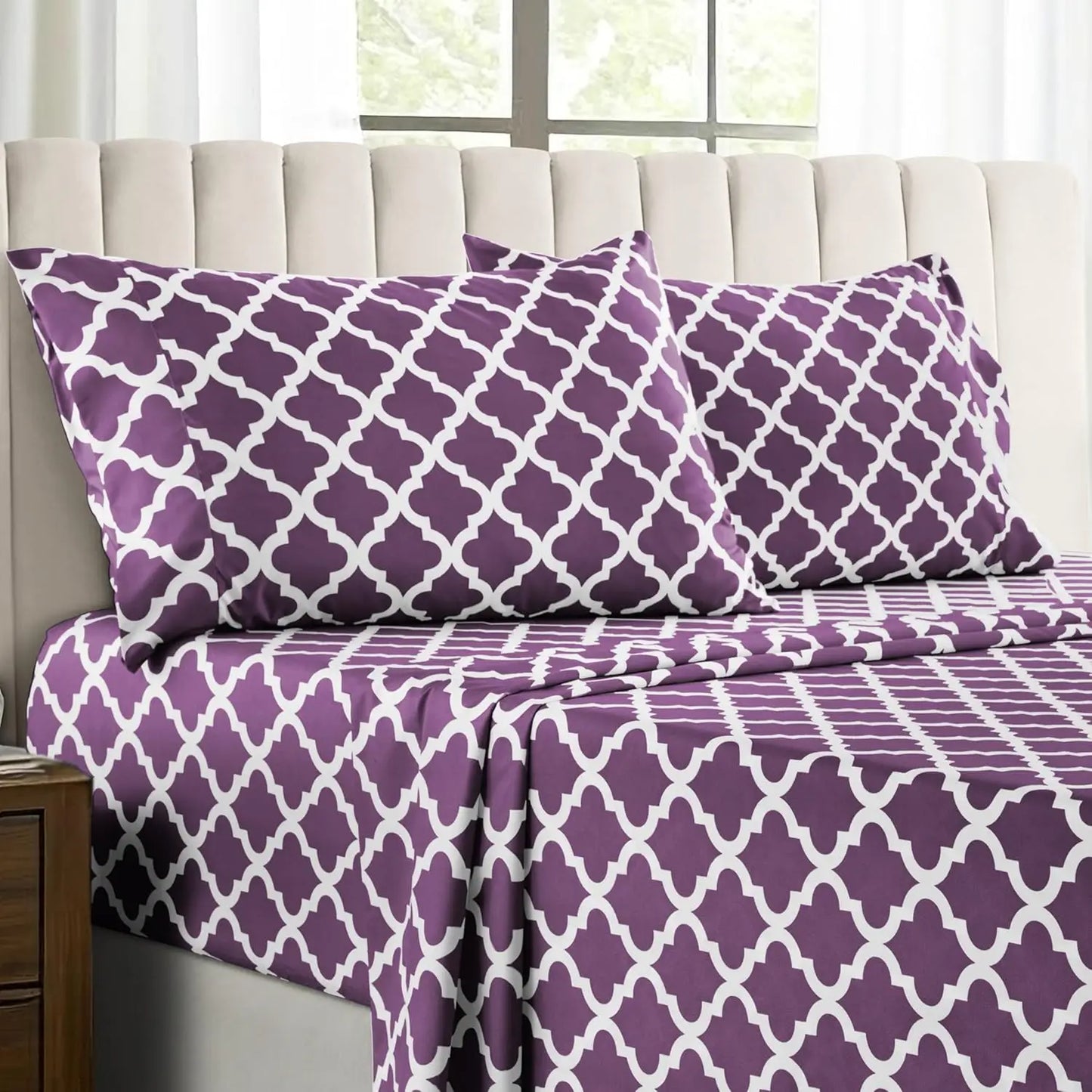 Quatrefoil Microfiber Sheet Set Wrinkle Resistant Bedding