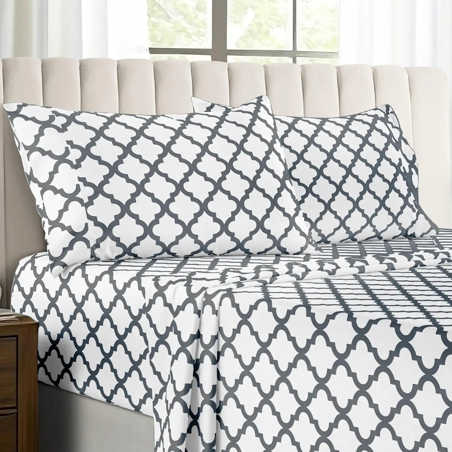 Quatrefoil Microfiber Sheet Set Wrinkle Resistant Bedding