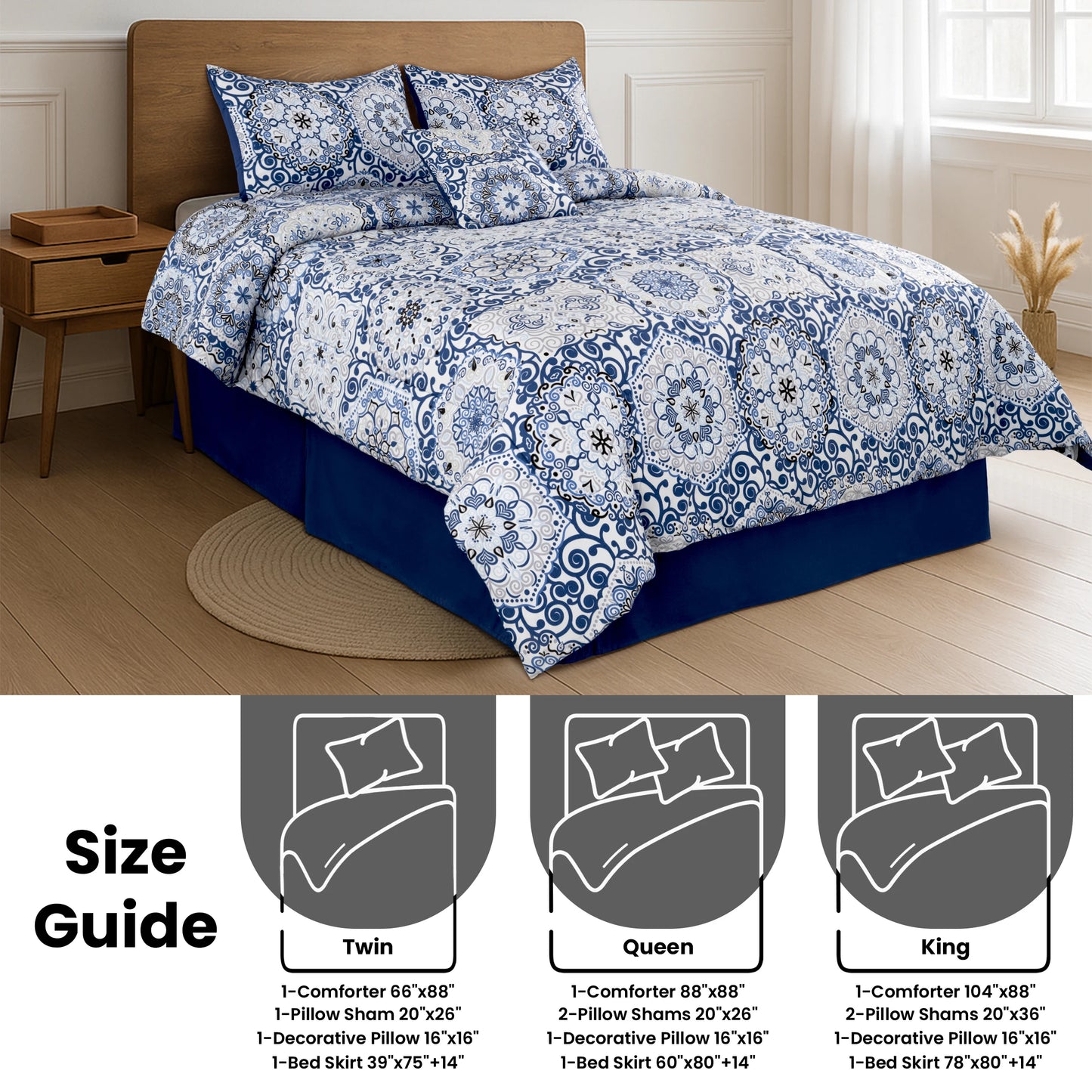 LDC Lux Decor Collection Reversible 5pc Comforter Set Microfiber Bedding