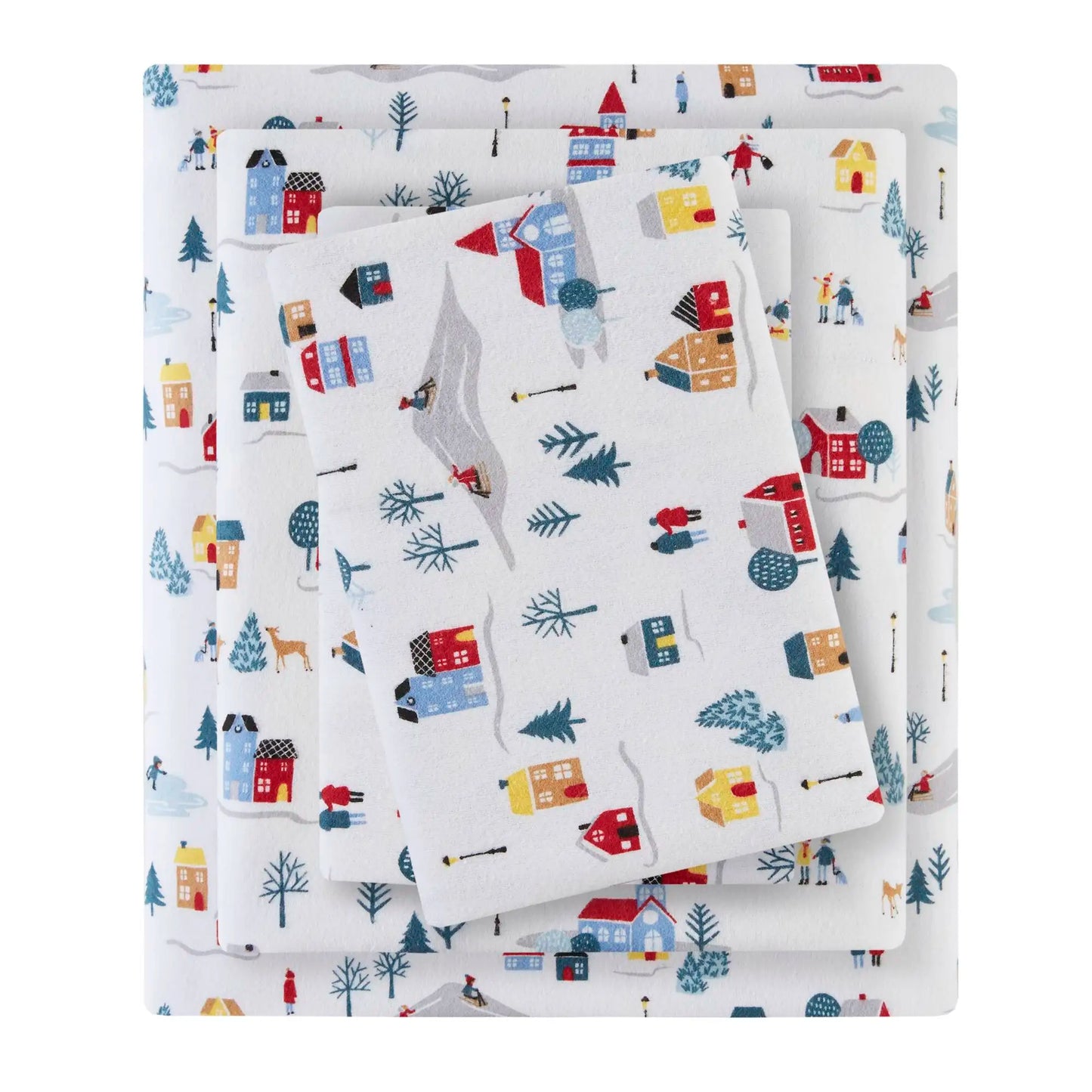 3 Piece Printed Sheet Set Village Plaid Print Cotton