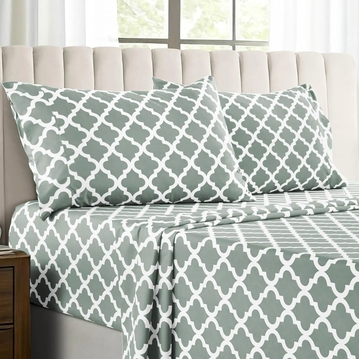 Quatrefoil Microfiber Sheet Set Wrinkle Resistant Bedding
