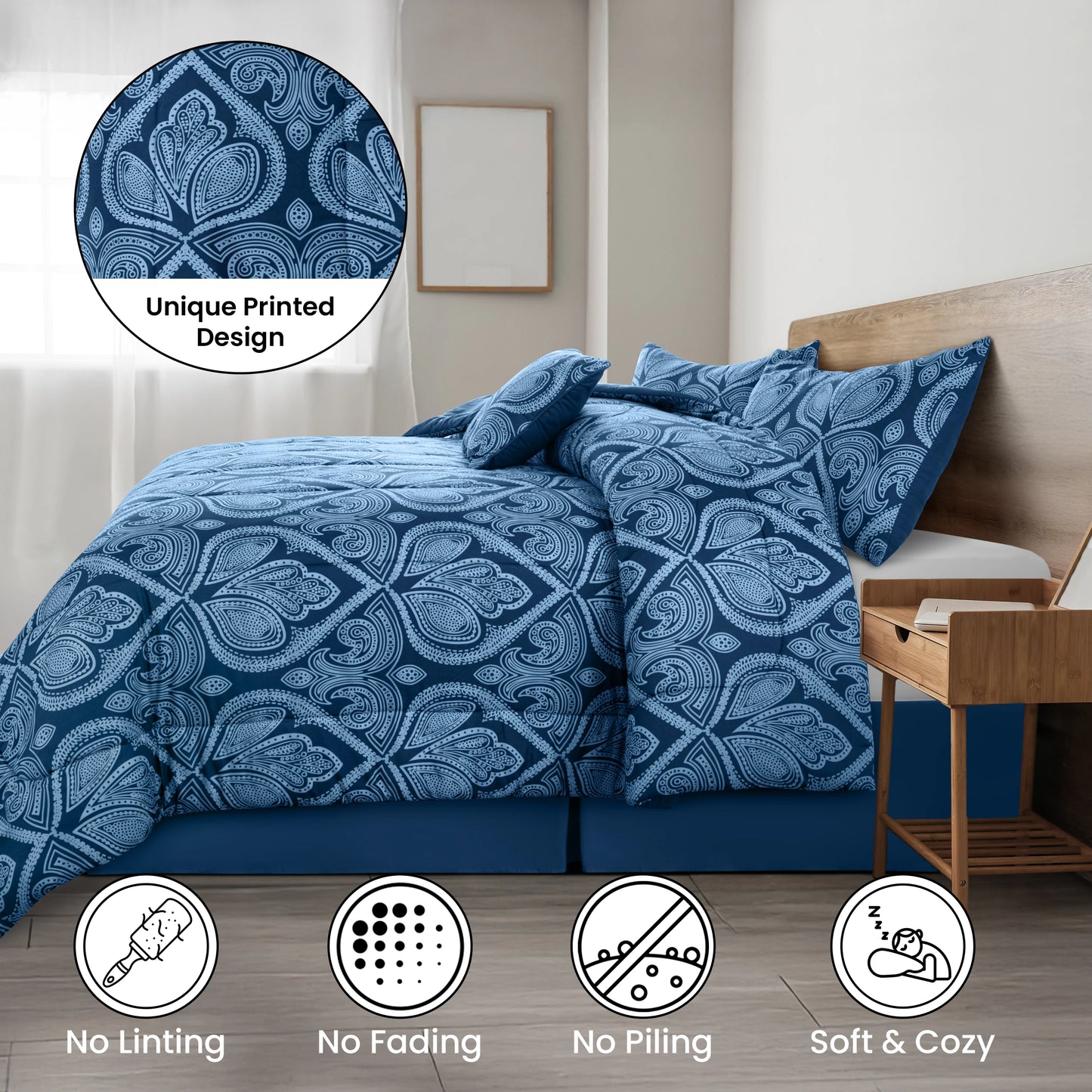 LDC Lux Decor Collection Reversible 5pc Comforter Set Microfiber Bedding