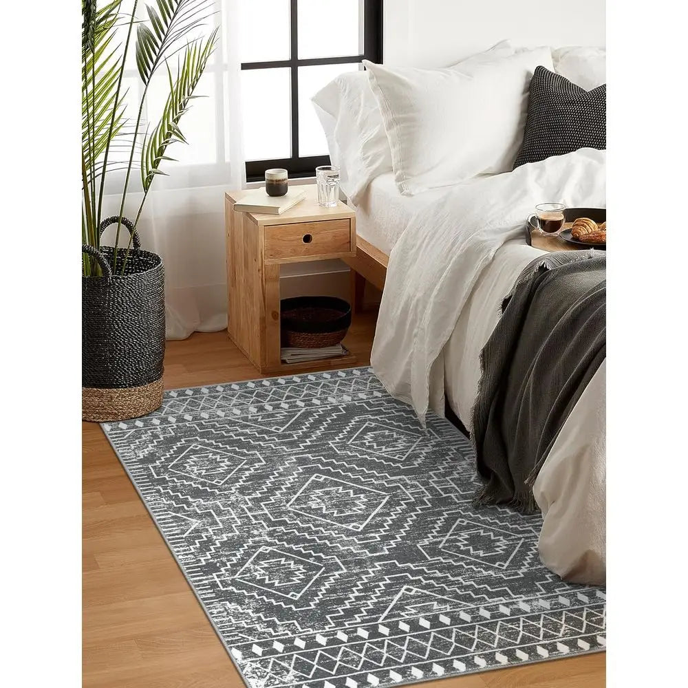 Moroccan Geometric Washable Cotton Rug Non Slip Living Room Mat