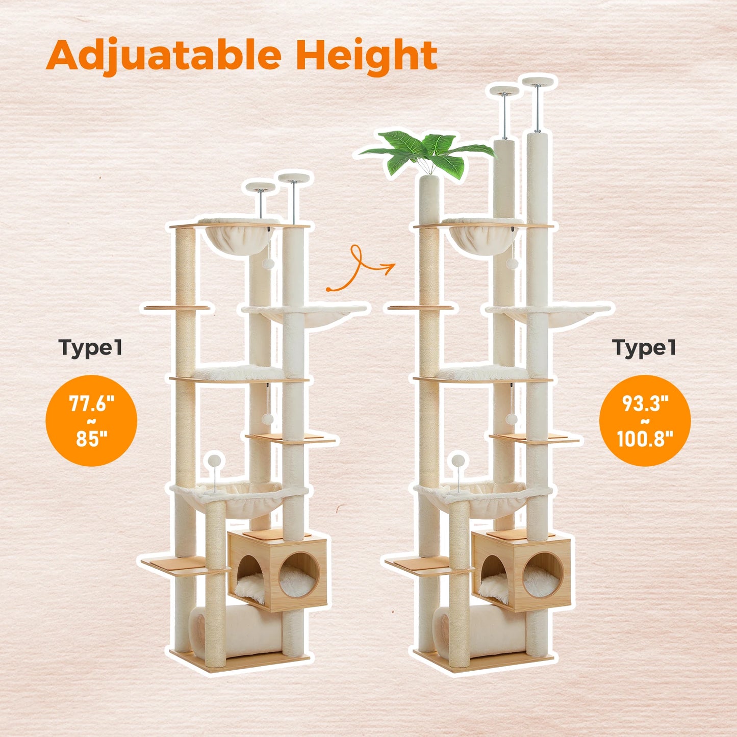 PAWZ Road Adjustable Wooden Cat Tree With Hammock And Posts