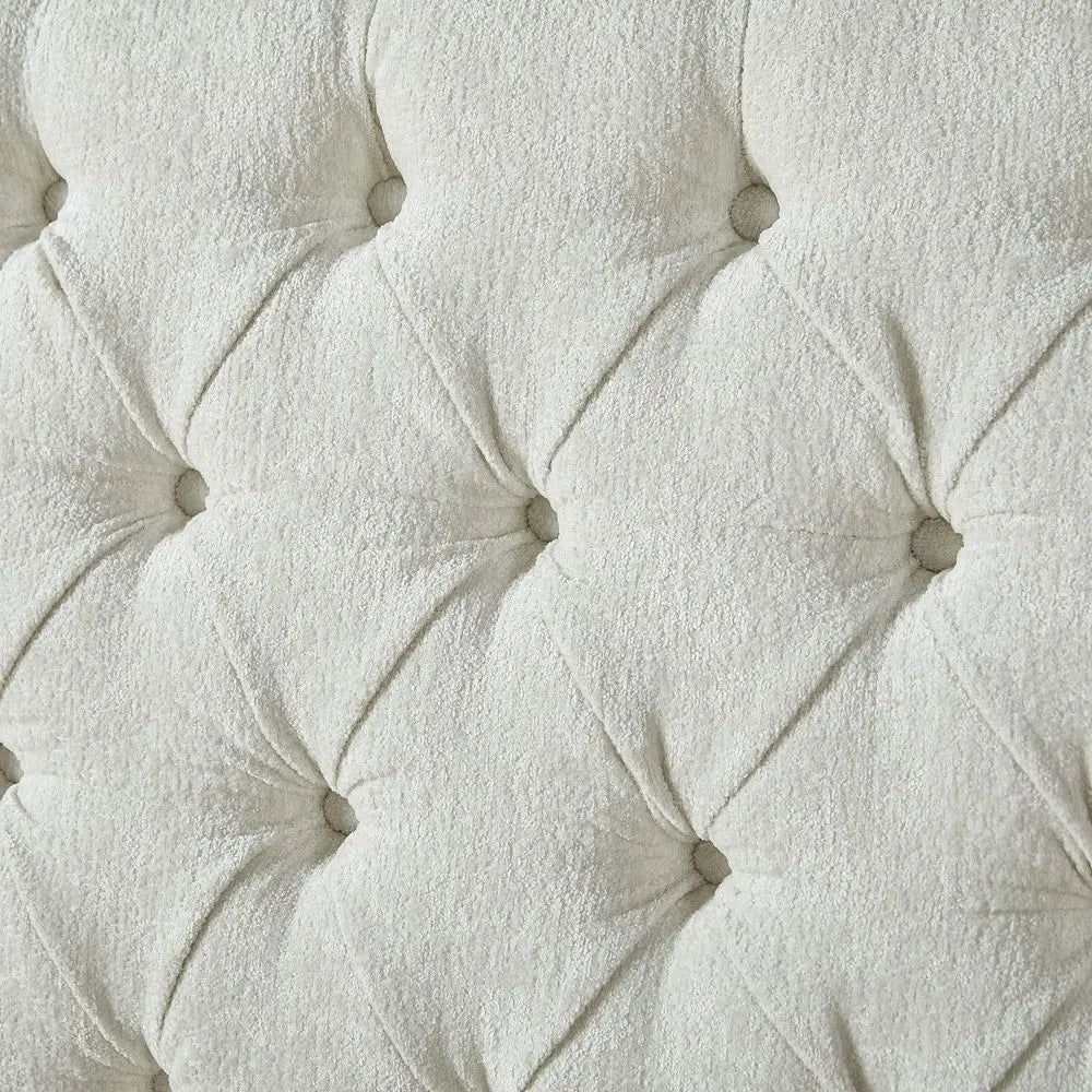 Chenille Upholstered Sleigh Bed With Scroll Wingback Headboard Footboard Tufted
