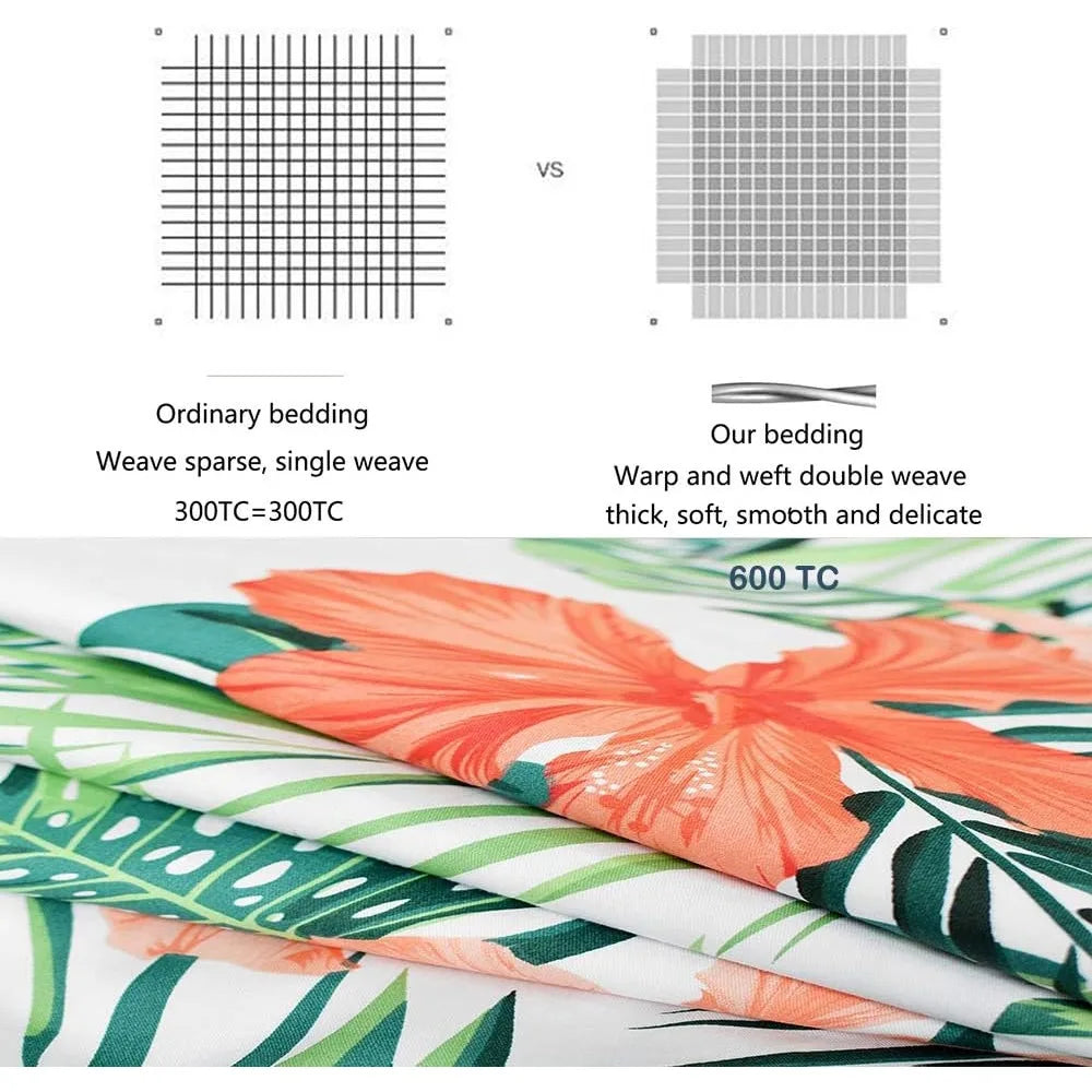 Tropical Hibiscus Duvet Cover Set 100 Cotton With Hidden Zipper