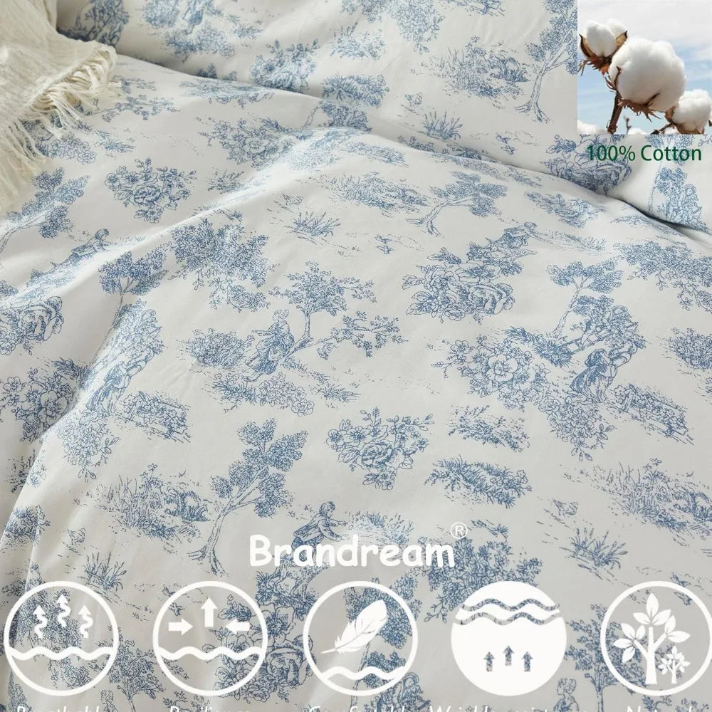 French Country Garden Floral Duvet Cover Set 100 Percent Cotton