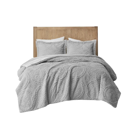 Embroidered Medallion Faux Fur Ultra Plush Comforter Set