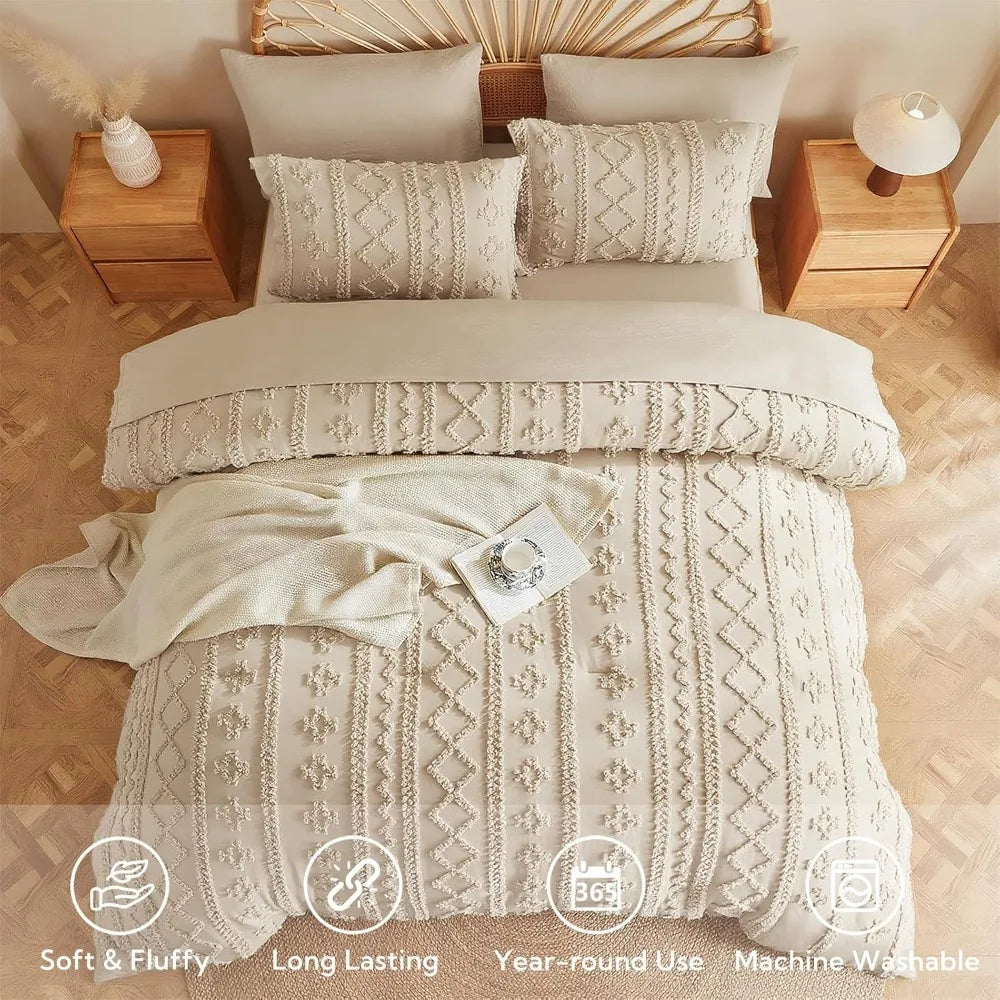 Tufted Boho Comforter Set Bed In A Bag 7 Piece Polyester Cotton