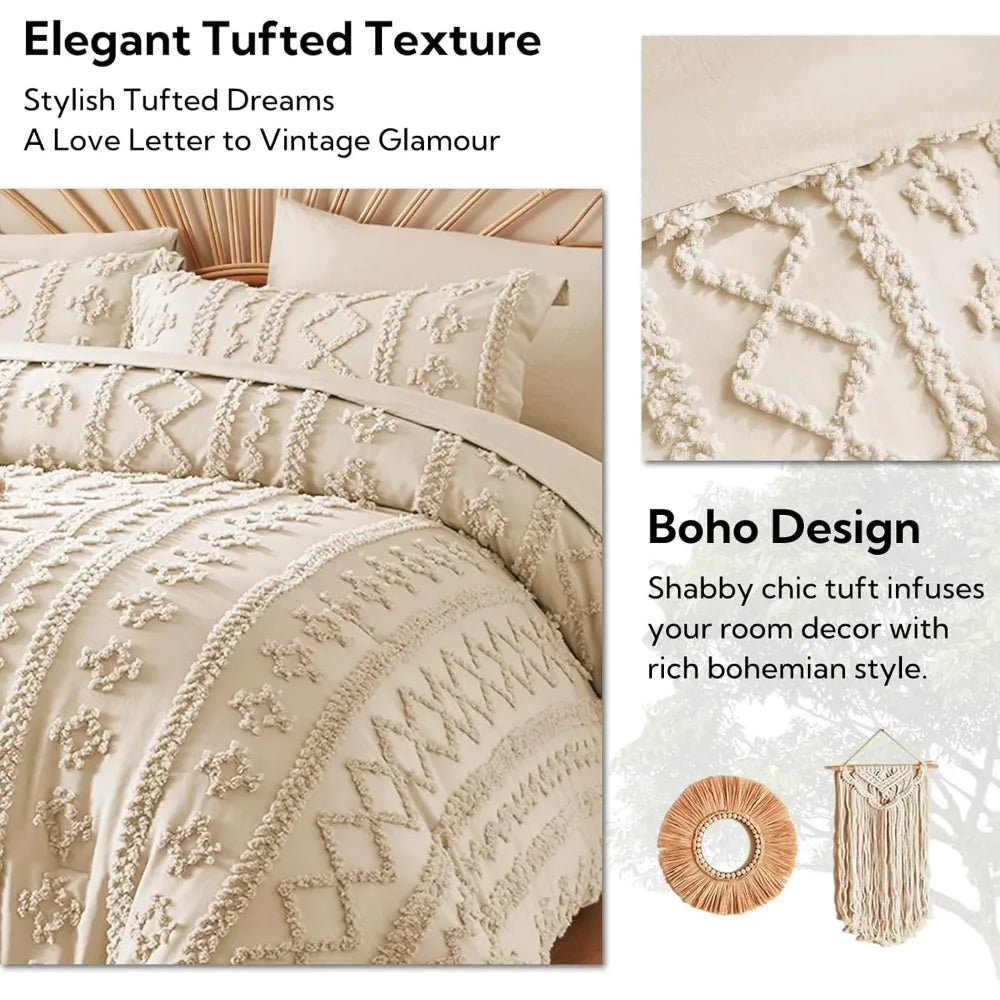 Tufted Boho Comforter Set Bed In A Bag 7 Piece Polyester Cotton