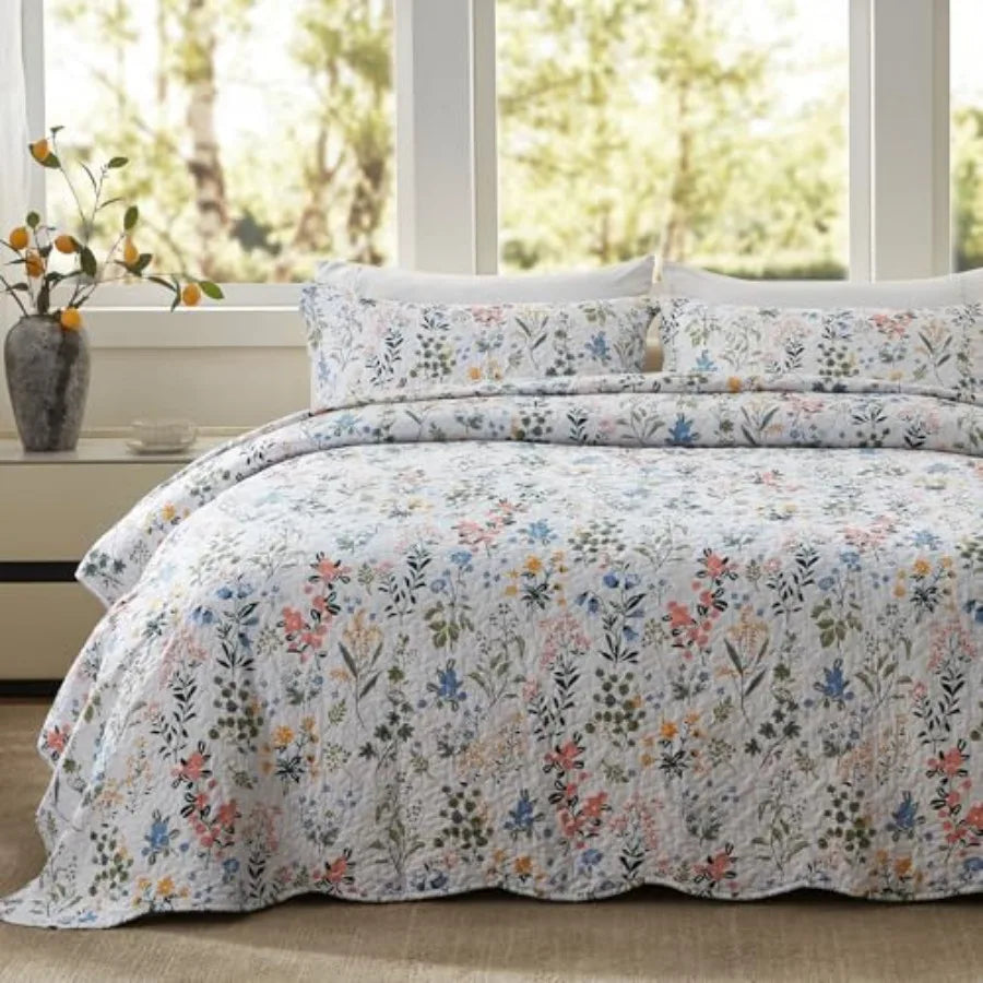 Garden Style Floral Printed 3 Piece Quilt Set Cotton Bedding