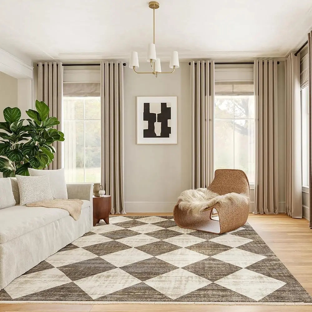 DIXSG Meline Checkered Fringe Area Rug for Living Room