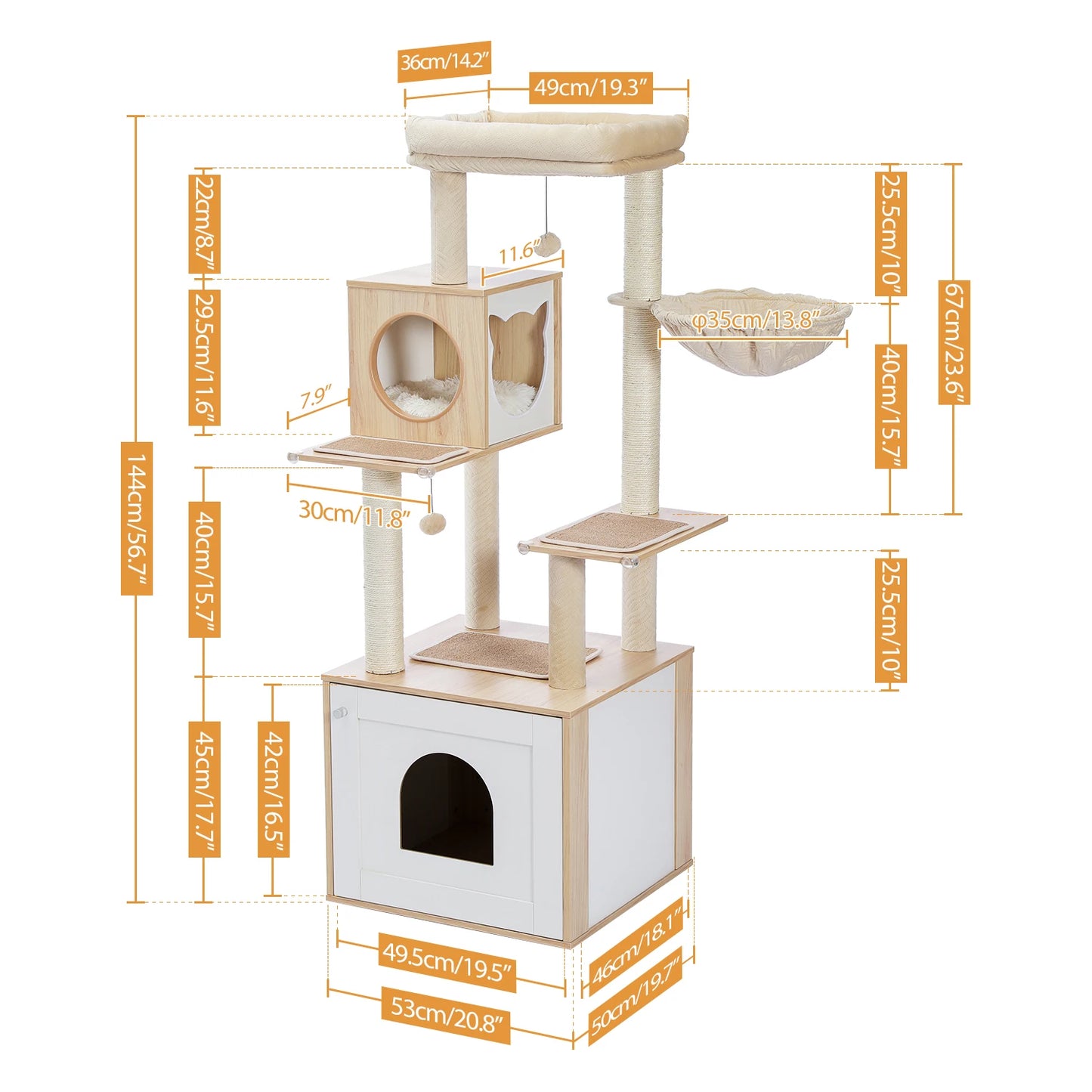 Multi-Level Cat Tree Indoor Wood Tower With Scratching Posts