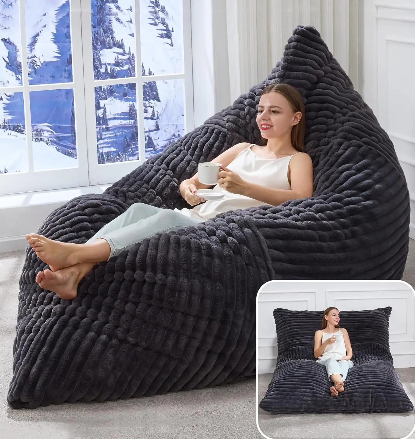 Three In 1 Beanbag Chair With Machine Washable Cover