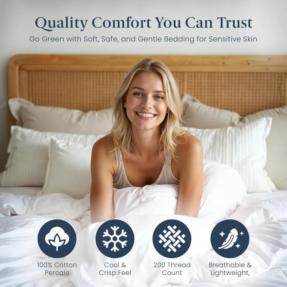 Cotton Percale Duvet Cover Set 3 Piece Soft Breathable Bedding