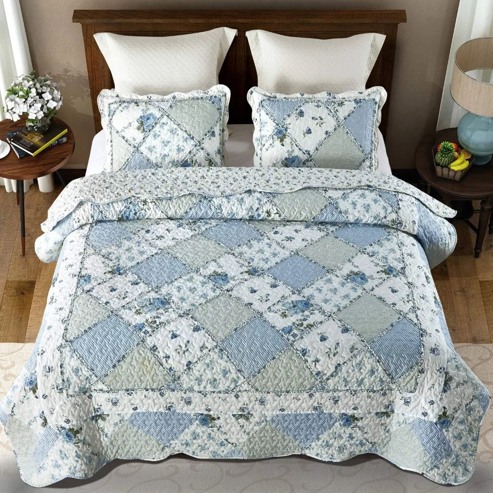 Patchwork Quilt Set 100 Percent Cotton Bedding For Home Use