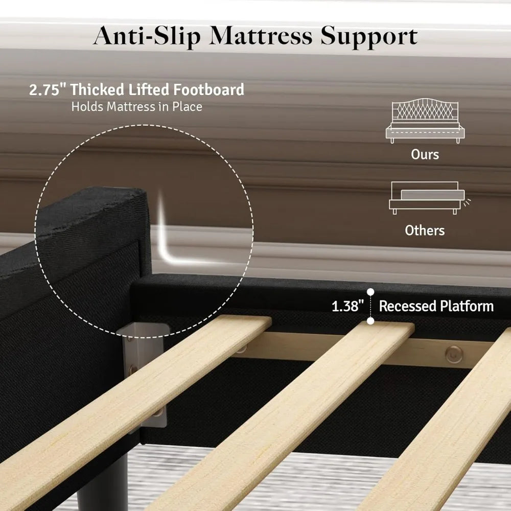 Bed Frame With Upholstered Velvet Headboard Wingback And Nailhead Trim