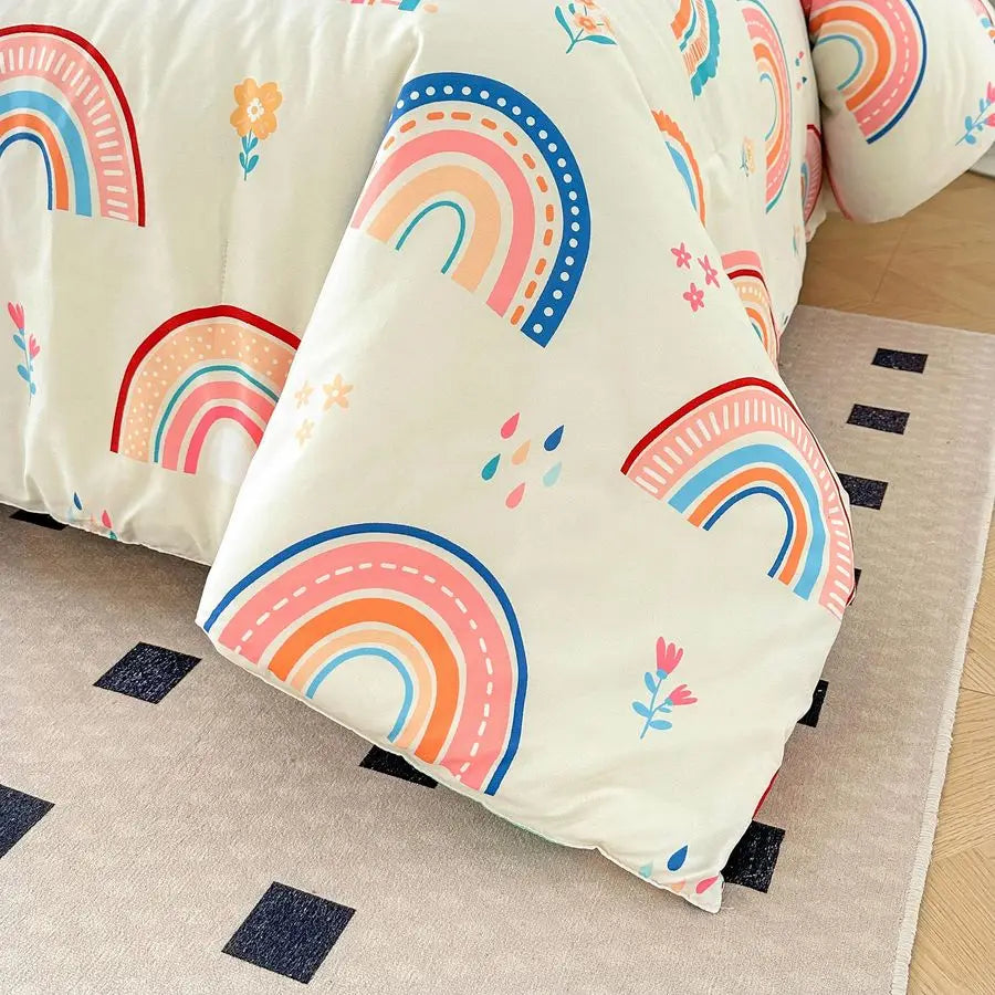 Lightweight Rainbow Comforter Set 3 Piece With 2 Pillow Covers For Girls