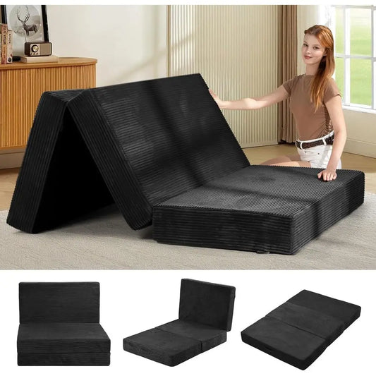 Foldable Futon Sofa Bed With Memory Foam Mattress And Removable Washable Cover