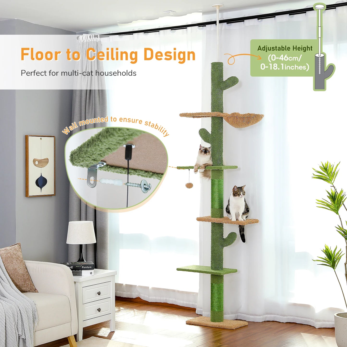 PAWZ Road Cat Tree 5Tier Floor To Ceiling Climbing Tower