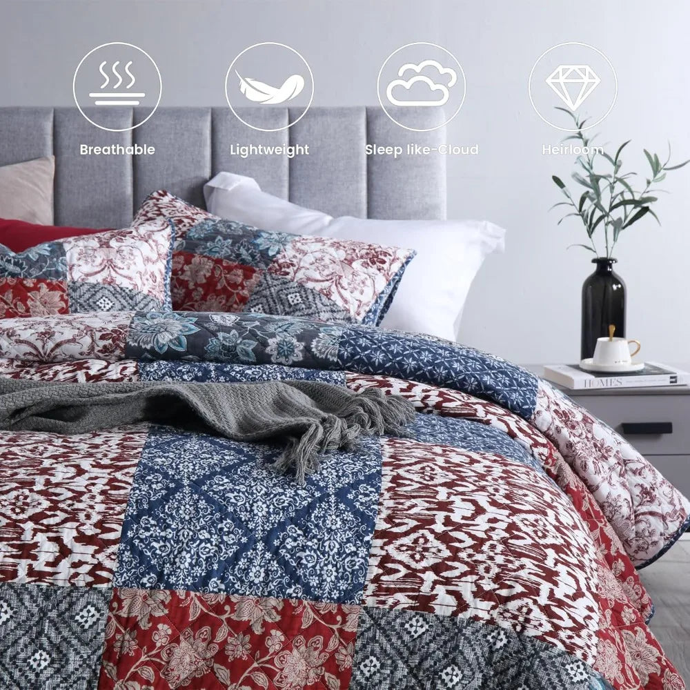 Cotton Polyester Comforter Set With Two Pillow Shams Patchwork