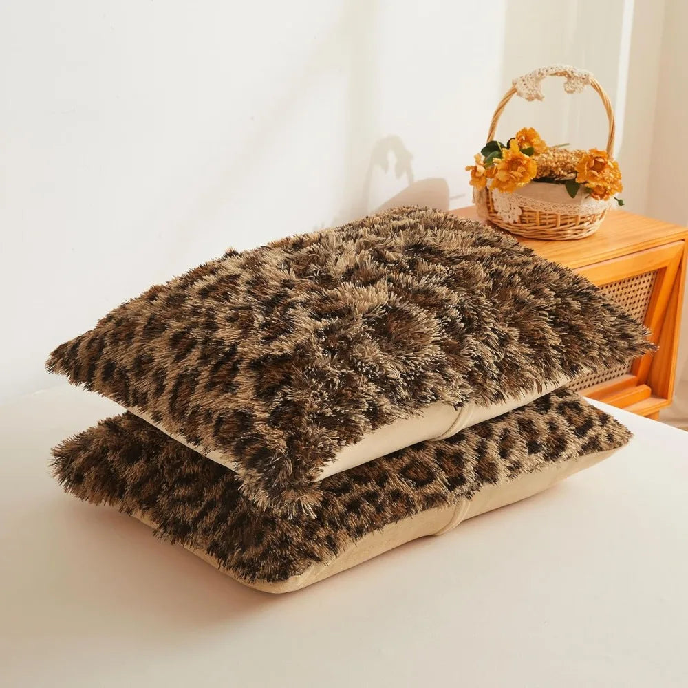 Cheetah Print Fluffy Faux Fur Duvet Cover Set 3 Pieces