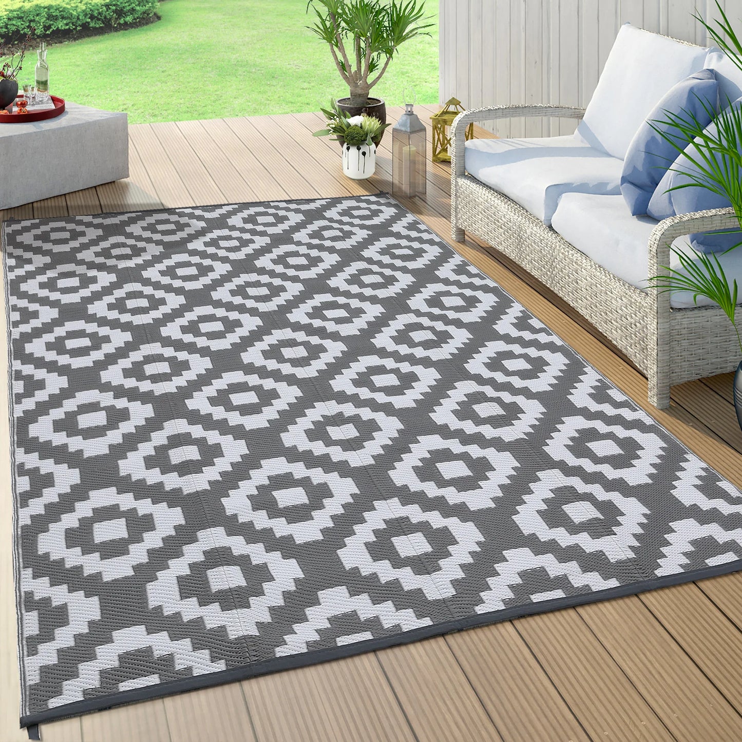 StudysetCN Outdoor Geometric Waterproof Reversible Plastic Straw Rug