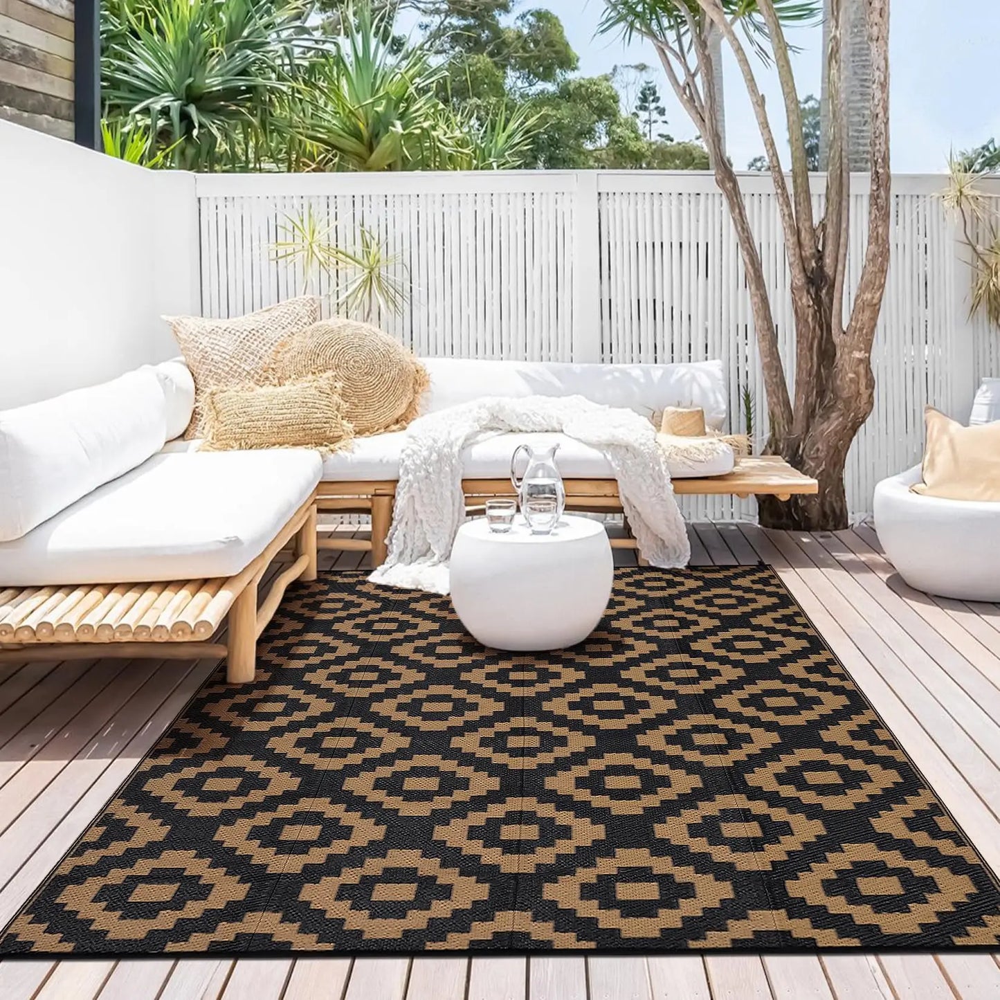 StudysetCN Outdoor Geometric Waterproof Reversible Plastic Straw Rug