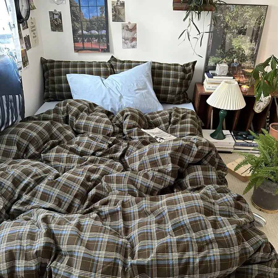 Buffalo Plaid Duvet Cover Set Washed Cotton Bedding