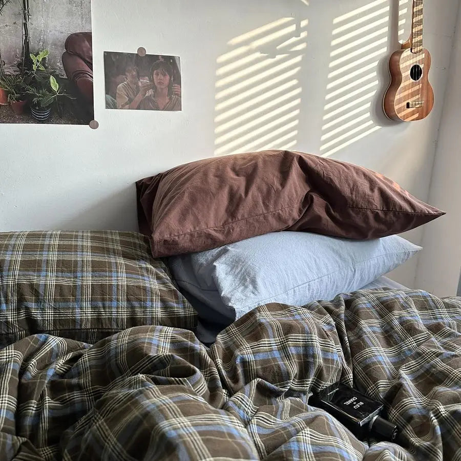 Buffalo Plaid Duvet Cover Set Washed Cotton Bedding