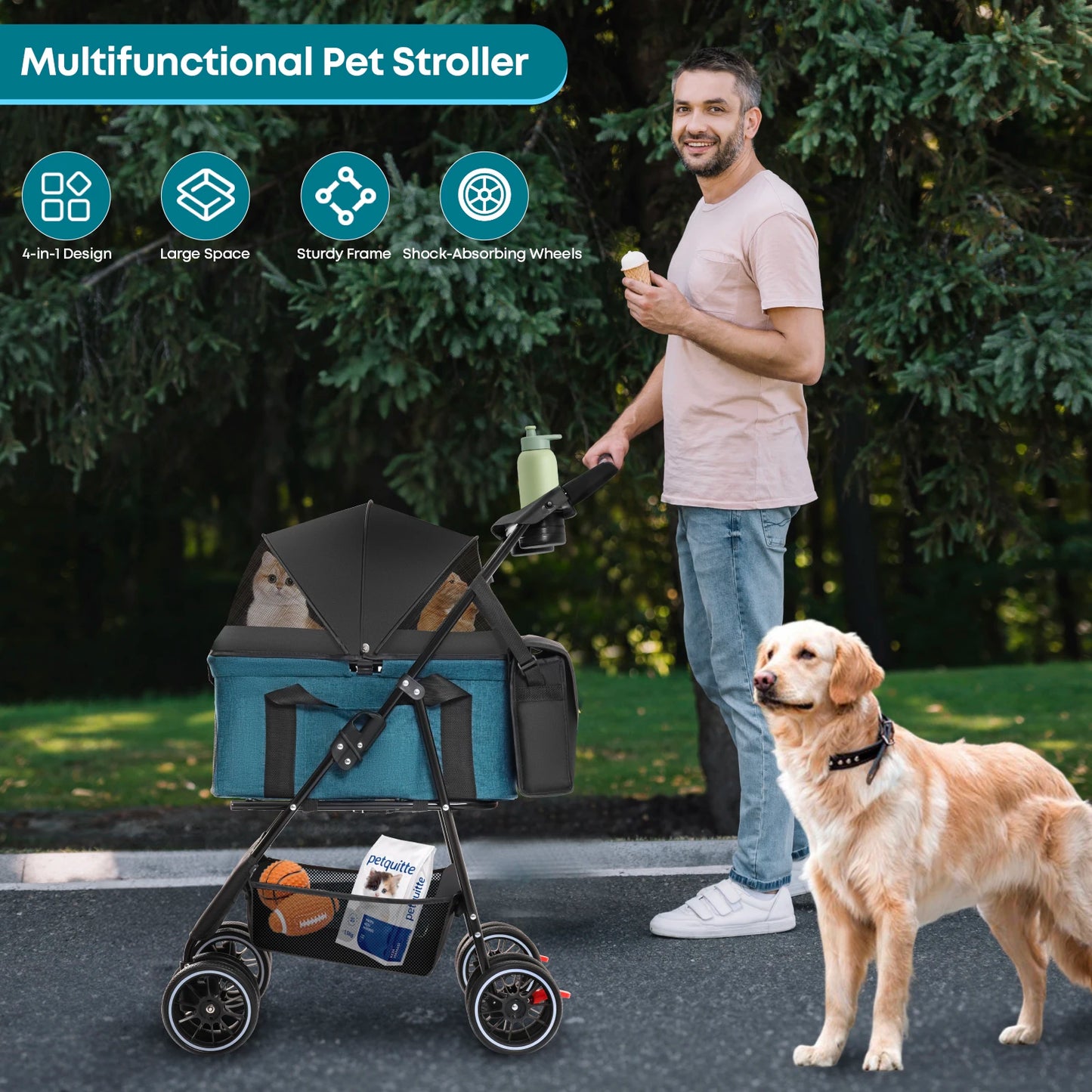 CHIHUAHUA 3 In 1 Pet Stroller For Dogs And Cats Lightweight Foldable Detachable