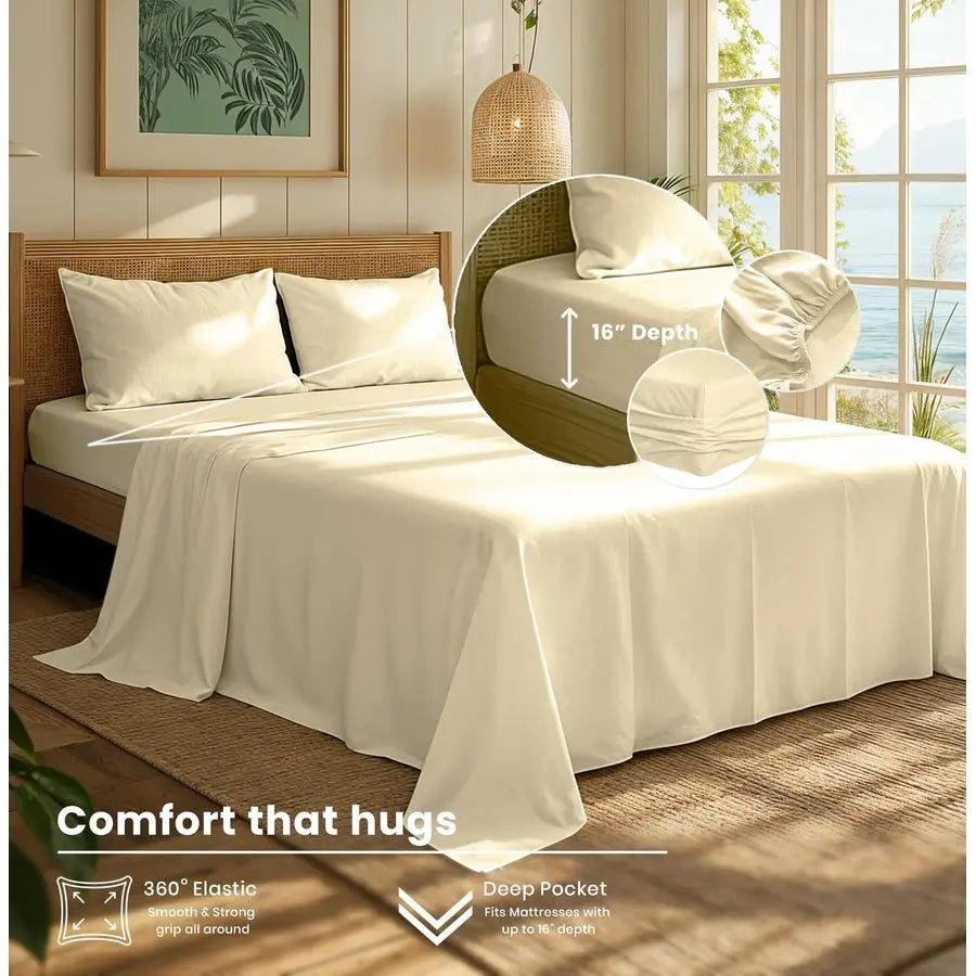 100 Cotton Flannel Sheets Queen Size 4 Piece Warm, Soft amp Breathable, Deep Pocket, Double Brushed Cozy All Season Bedding Set,