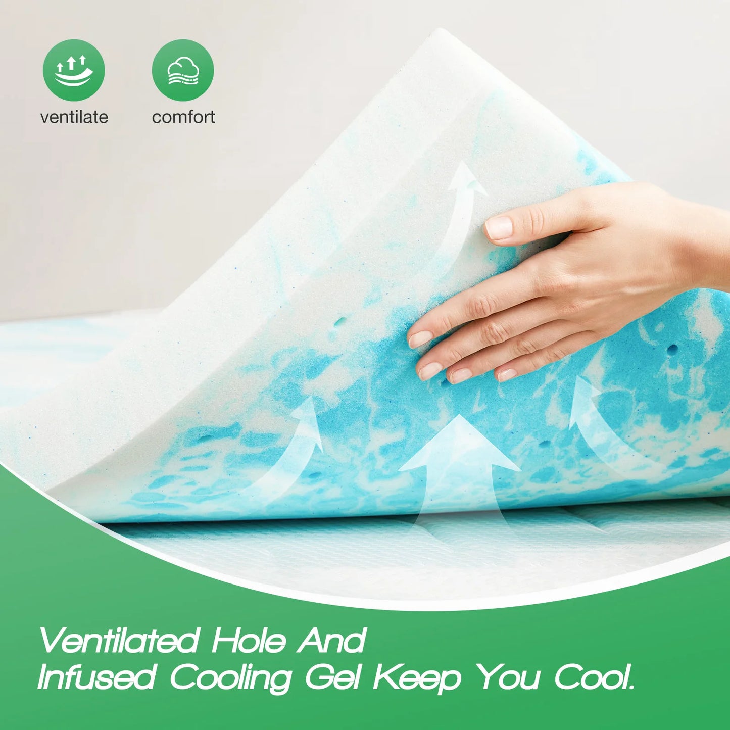 NONECN Gel Memory Foam Mattress Topper with Cooling Breathable Comfort
