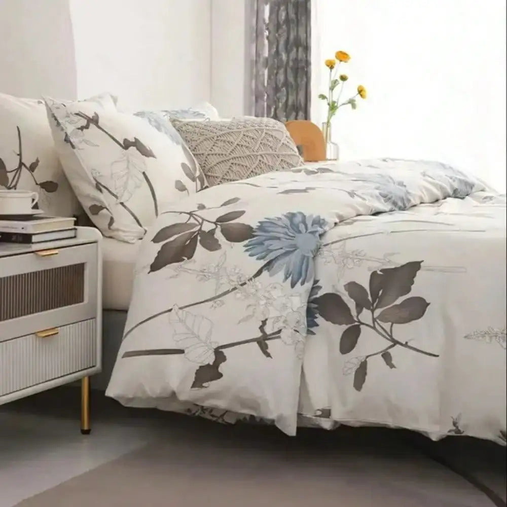 Big Flower Duvet Cover Embroidered Polyester Cotton Bedding Set
