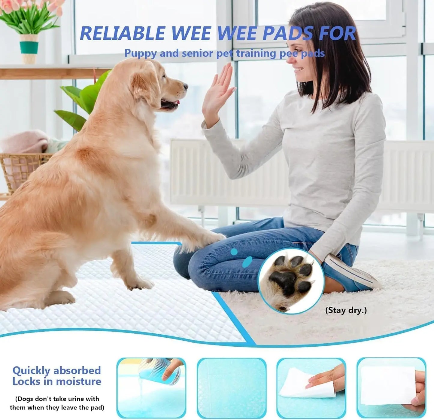 XXXL Puppy Pee Pads 31x47 100 Count, Leak-Proof Super Absorbent Disposable Training Pads for Dogs Cats Rabbits