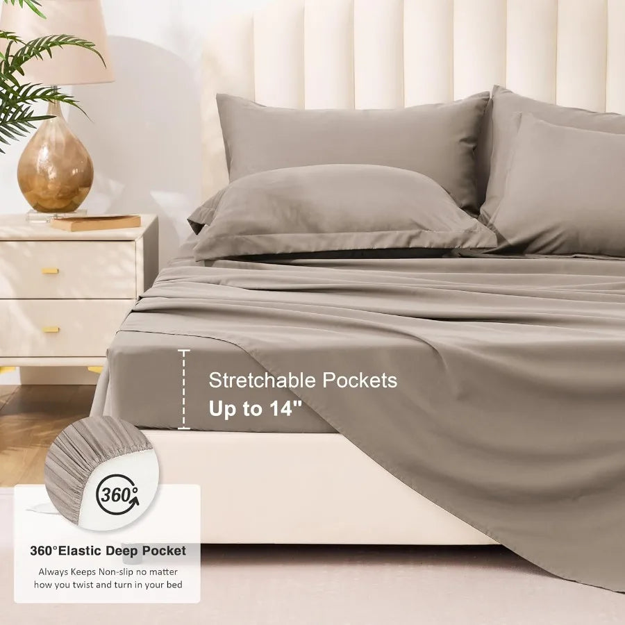 King Size Comforter Set Light Brown 7 Pieces King Bed in a Bag All Season Bedding Sets with 1 Comforter 1 Flat Sheet 1 Fitted S