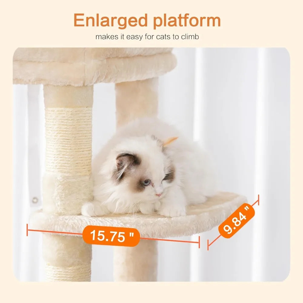 Heybly Heavy Duty Indoor Cat Tree With Plush Top And Multi Level Condo