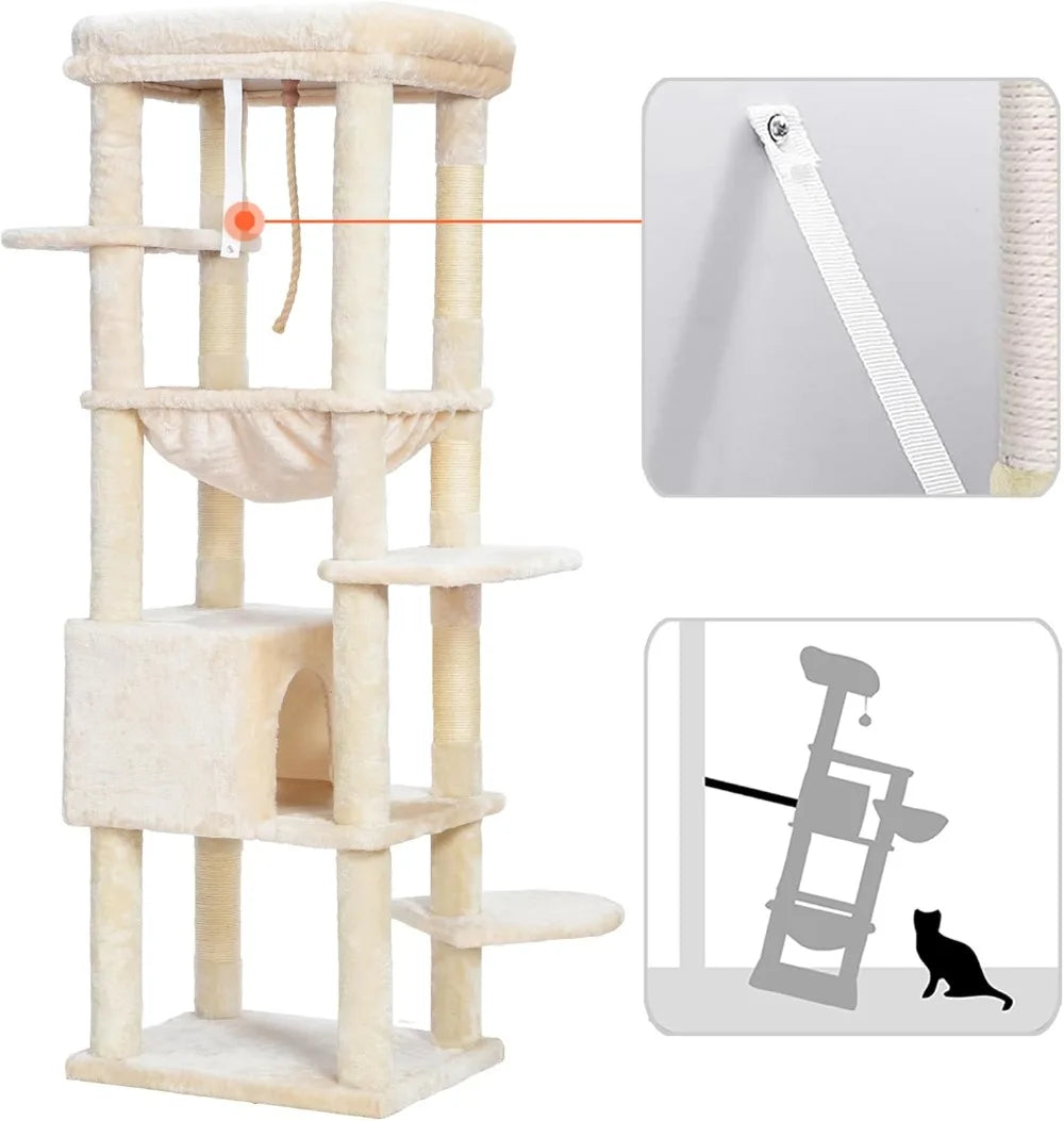 Heybly Heavy Duty Indoor Cat Tree With Plush Top And Multi Level Condo