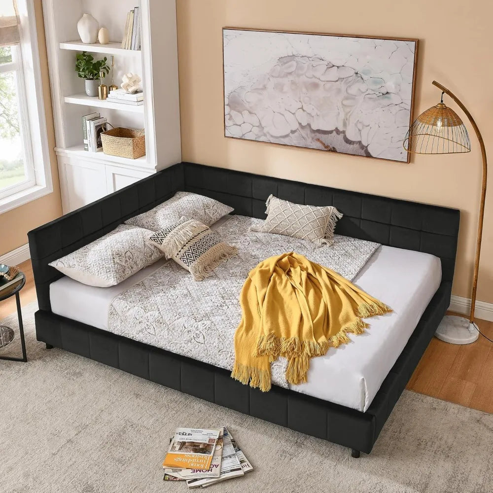 DAFIFY Modern Upholstered Corner Daybed LShaped Tufted Backrest Velvet