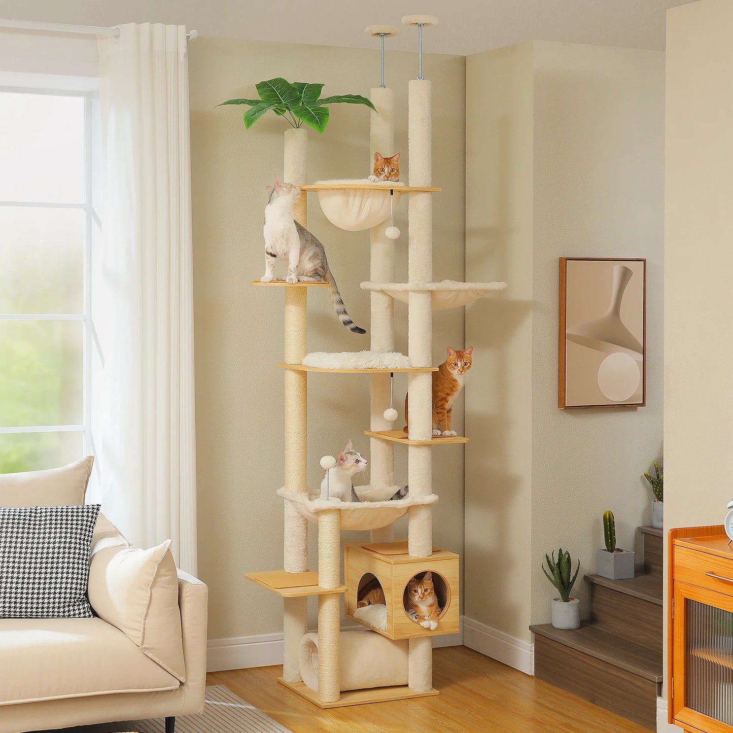 PAWZ Road Adjustable Wooden Cat Tree With Hammock And Posts