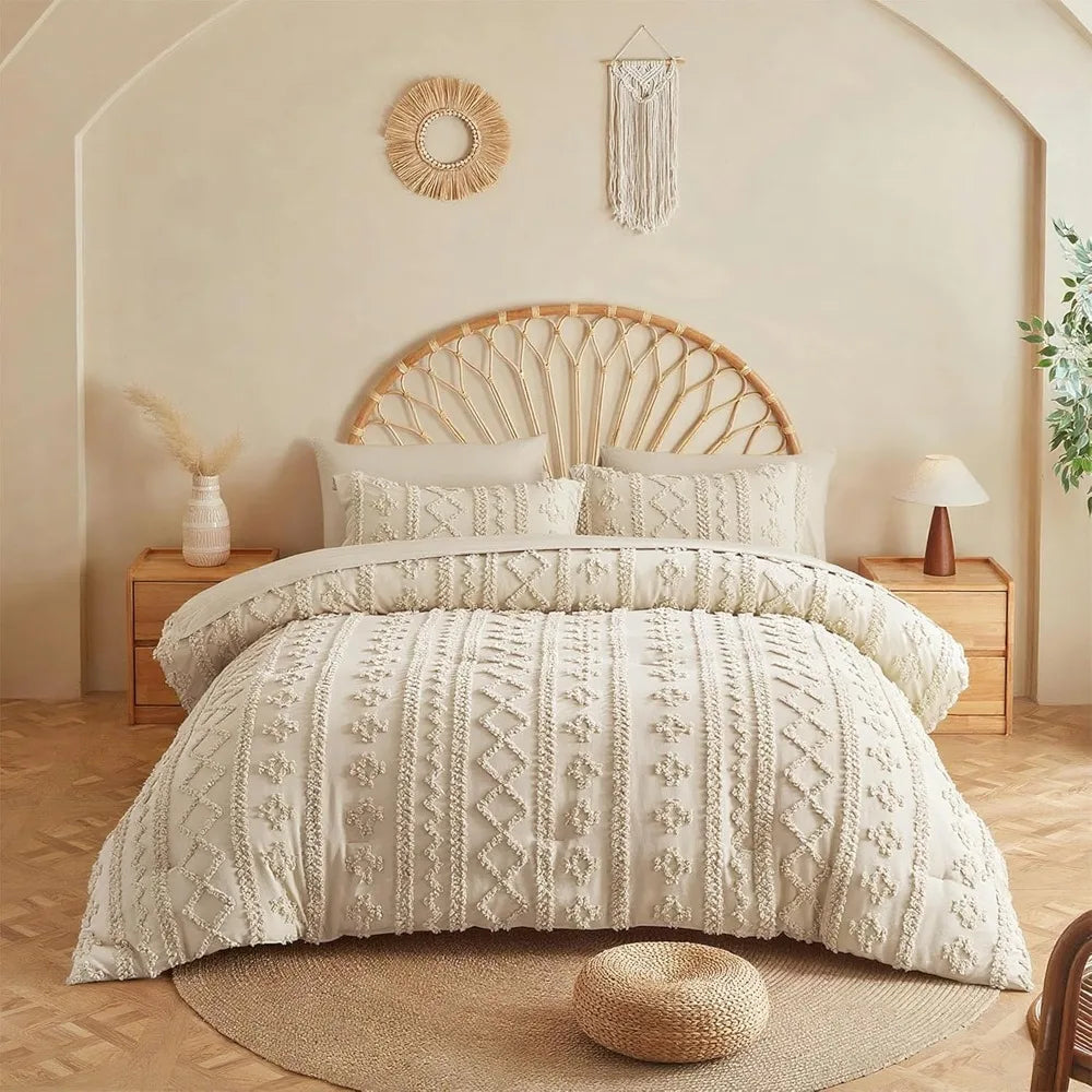Tufted Boho Comforter Set Bed In A Bag 7 Piece Polyester Cotton