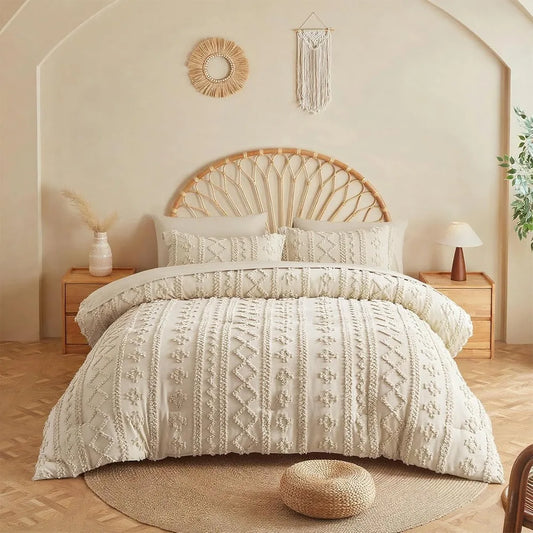 Tufted Boho Comforter Set Bed In A Bag 7 Piece Polyester Cotton