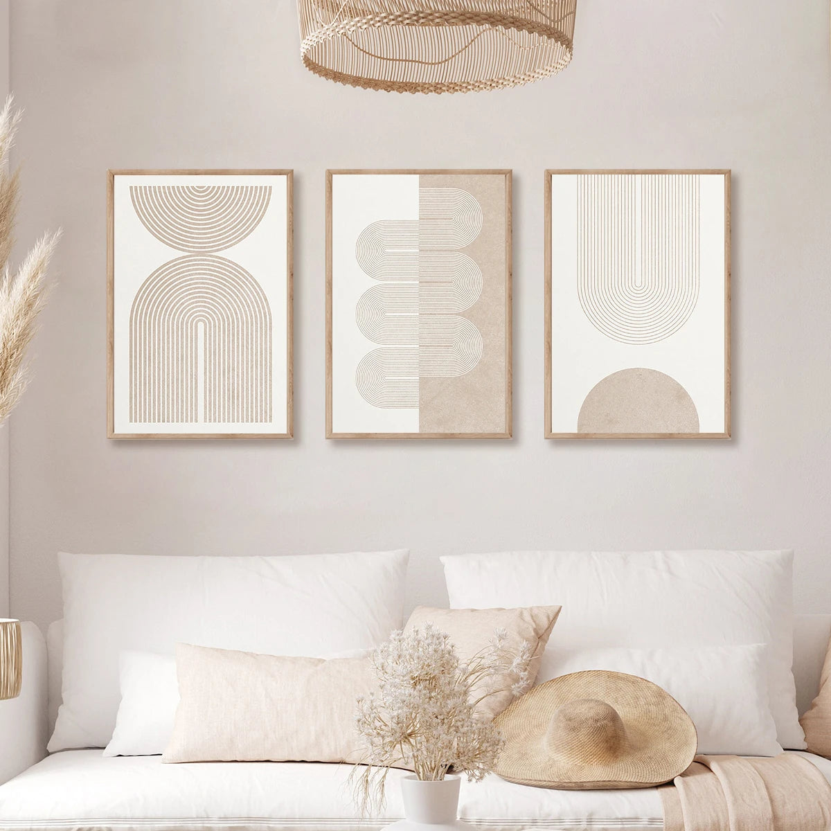 3pcs Modern Geometric Abstract Canvas Prints Poster Neutral Beige Europe Art Style for Living Room Home Decor Art Poster Gifts