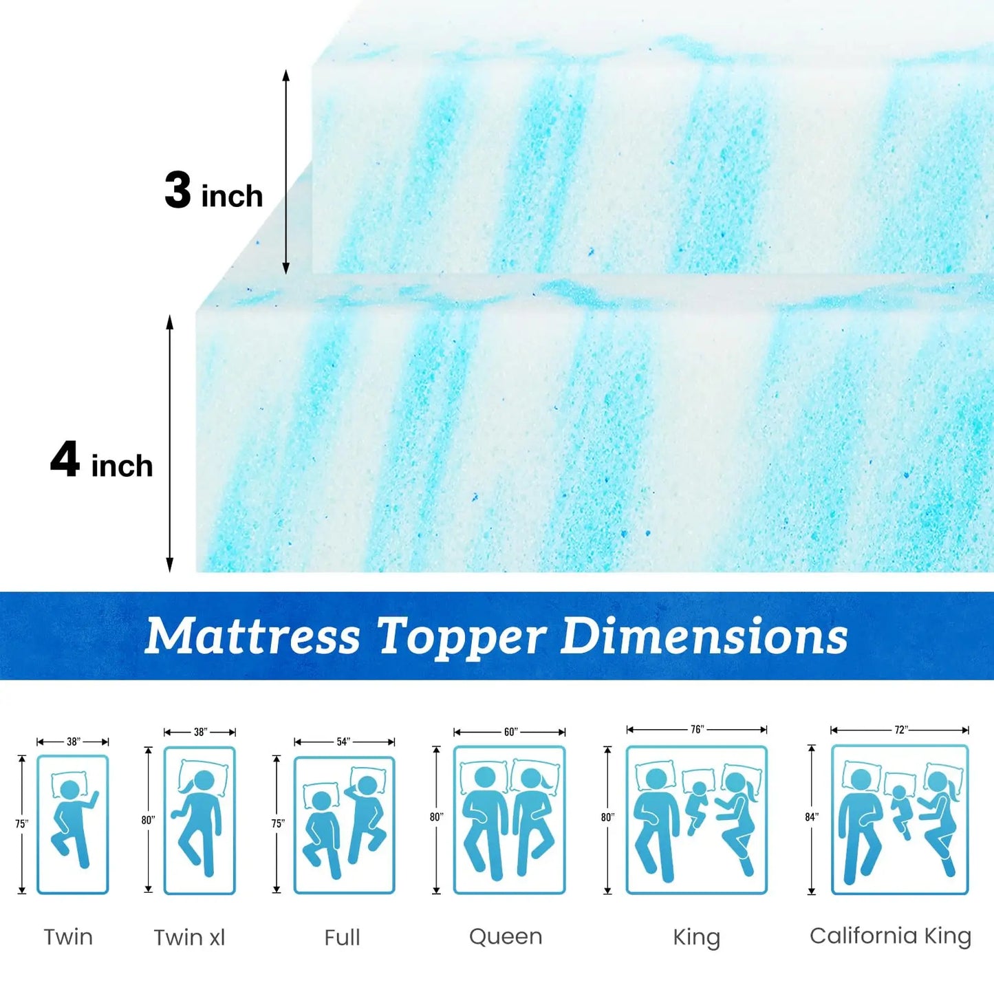 NONECN Gel Memory Foam Mattress Topper with Cooling Breathable Comfort