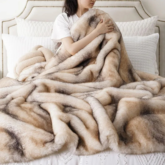 Luxury Faux Fur Throw Blanket Soft Cozy Mink For Couch