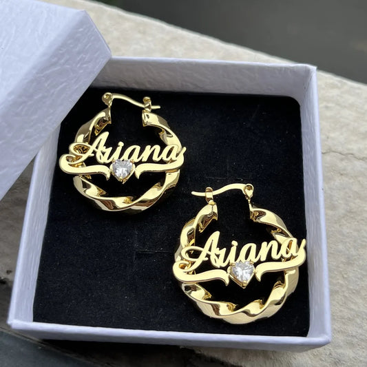 Duoying Custom Heart Nameplate Earrings Stainless Steel Jewelry