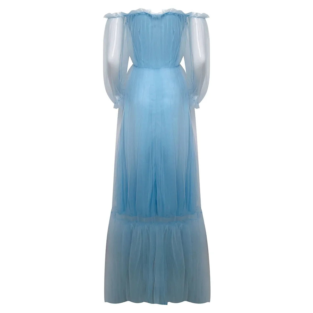 2023 Elegant Party Mesh Dress Prom Dresses Solid Color Slash Neck Love Tulle Tea Length Wedding Party Graduation Fairycore Dress