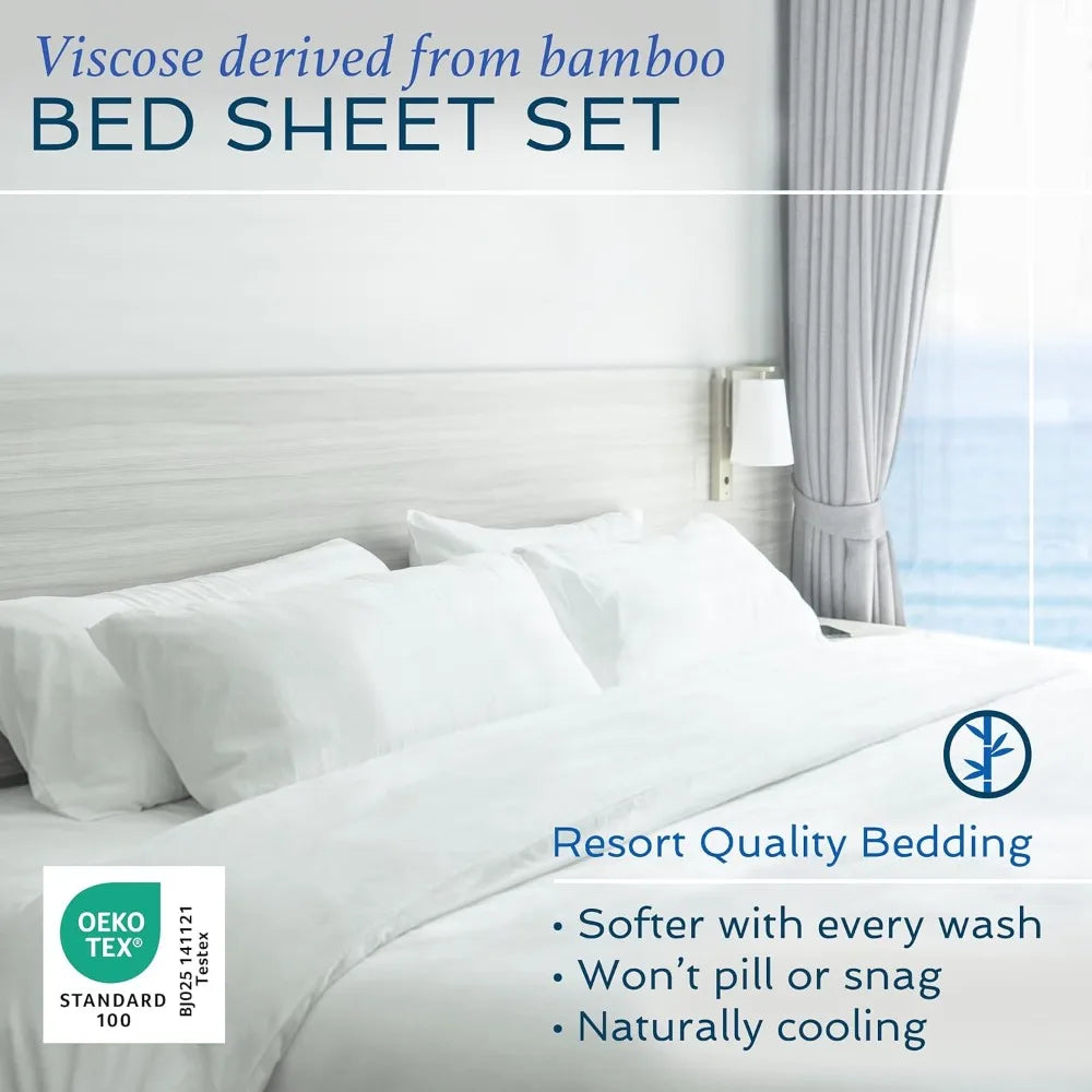 4 Piece Bamboo Viscose Bed Sheet Set With Pillowcases