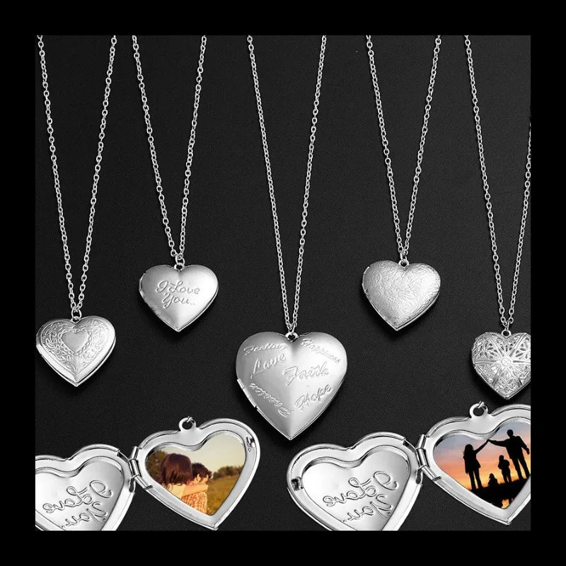 Engraved Love Peach Heart Photo Frame And Pendant Necklace