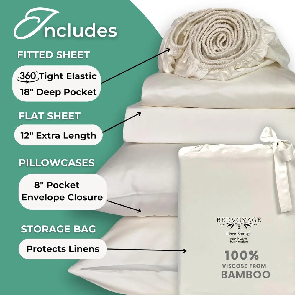 Bamboo Viscose Cooling Sheets 4pc Set Breathable Luxury